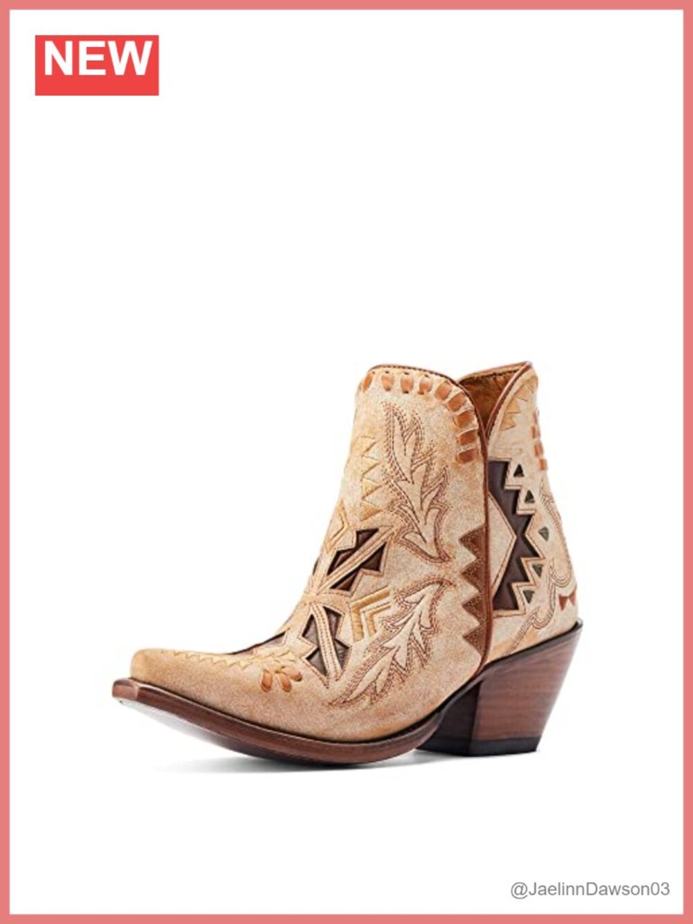 Western Bootie with Side Zip - Leather Lined - Block Heel